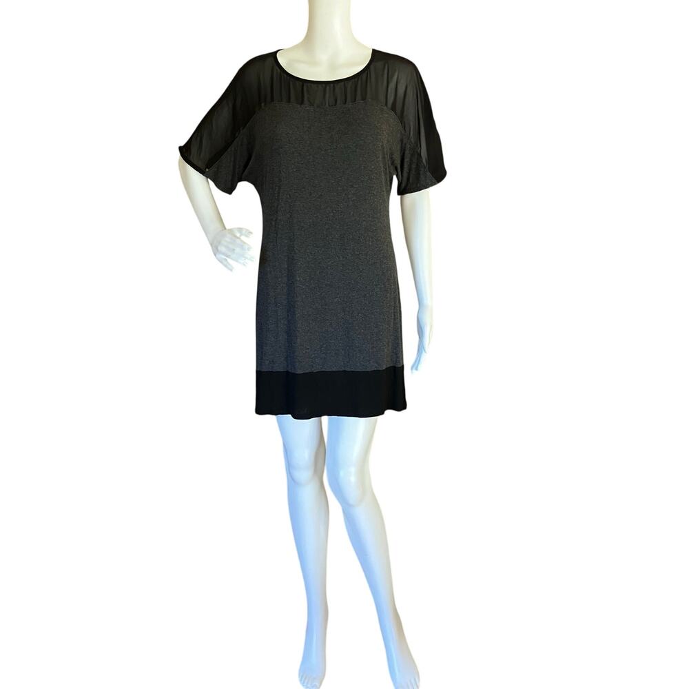 WHBM Sheer Sleeve Jersey T-Shirt Dress Size M Gray Black Goth Y2K Vintage
